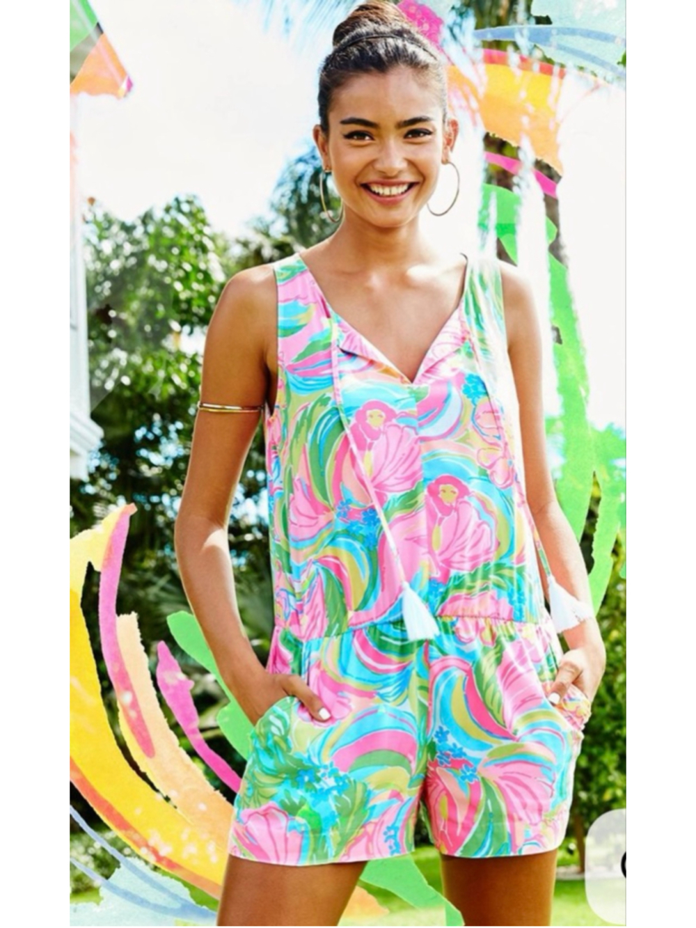 Lilly Pulitzer Boho Vacay Tybee So A Peeling Print Tassel Colorful Romper SMALL